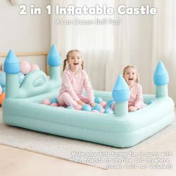 ROMPICO Inflatable Toddler Travel Bed with Safety Bumper,Portable Castle Toddler Bed with 4 Sides for Kids, Ideal for Vacation,Camping and Sleepover,Electric Pump Included (Blue)