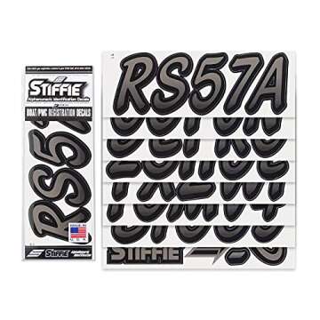 STIFFIE Whipline Charcoal/Black 3-Inch Boat & PWC Registration Decals with Numbers and Letters
