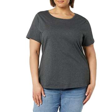 Amazon Essentials Women's Classic-Fit 100% Cotton Short-Sleeve Crewneck T-Shirt (Available in Plus Size), Pack of 2, Black/Charcoal Heather, Large
