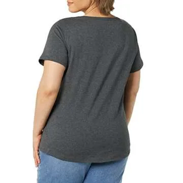 Amazon Essentials Women's Classic-Fit 100% Cotton Short-Sleeve Crewneck T-Shirt (Available in Plus Size), Pack of 2, Black/Charcoal Heather, Large