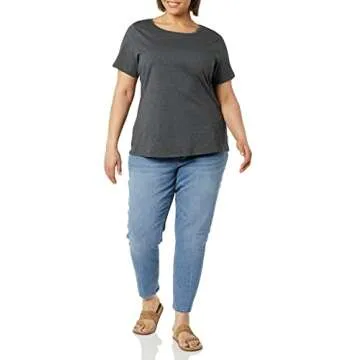 Amazon Essentials Women's Classic-Fit 100% Cotton Short-Sleeve Crewneck T-Shirt (Available in Plus Size), Pack of 2, Black/Charcoal Heather, Large