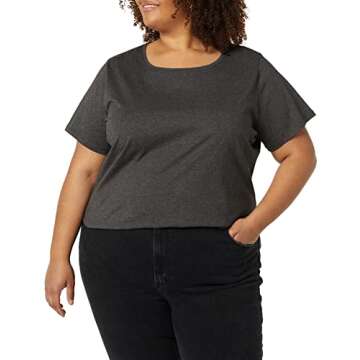 Amazon Essentials Women's Classic-Fit 100% Cotton Short-Sleeve Crewneck T-Shirt (Available in Plus Size), Pack of 2, Black/Charcoal Heather, Large