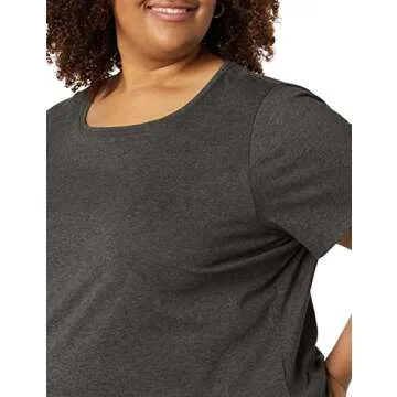 Amazon Essentials Women's Classic-Fit 100% Cotton Short-Sleeve Crewneck T-Shirt (Available in Plus Size), Pack of 2, Black/Charcoal Heather, Large