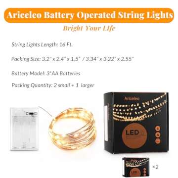 Ariceleo Led Fairy Lights Battery Operated, 2 Packs Mini Battery Powered Copper Wire Starry Fairy Lights for Bedroom, Christmas, Parties, Wedding, Centerpiece, Decoration (5m/16ft Warm White)