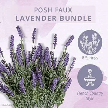 Butterfly Craze Artificial Lavender 8-Piece Bundle – Lifelike Faux Silk Plants for Crafting or Hom...