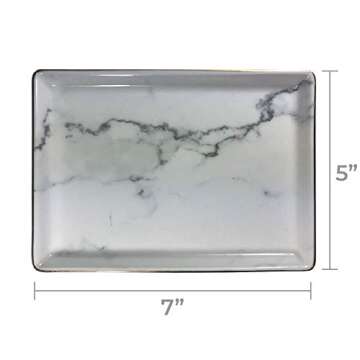 Simple Shine. Jewelry Dish Tray | Marble Pattern Ceramic Dish Key Plate Holder or Key Tray Gold Edge | Wrapped in Decorative Gift Box