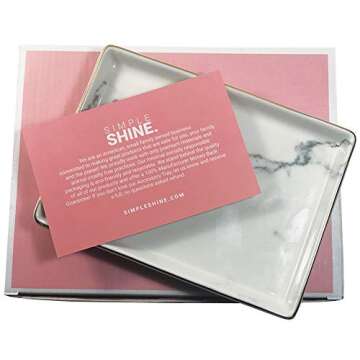 Simple Shine. Jewelry Dish Tray | Marble Pattern Ceramic Dish Key Plate Holder or Key Tray Gold Edge | Wrapped in Decorative Gift Box