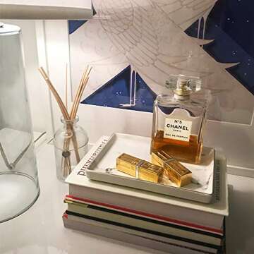 Simple Shine. Jewelry Dish Tray | Marble Pattern Ceramic Dish Key Plate Holder or Key Tray Gold Edge | Wrapped in Decorative Gift Box