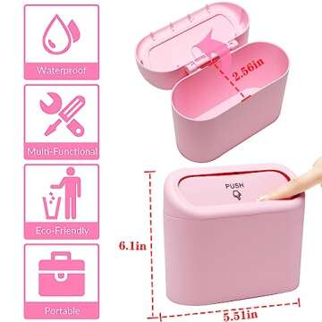 Car Trash Can Bin with Lid - 2 Packs Universal Vehicle Mini Leakproof Garbage Can Bin with 40pcs Tra...