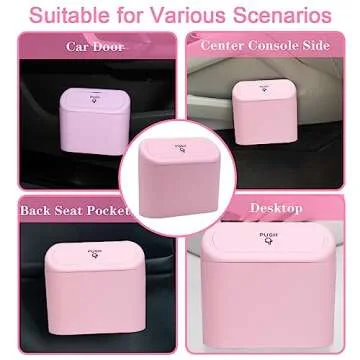 Car Trash Can Bin with Lid - 2 Packs Universal Vehicle Mini Leakproof Garbage Can Bin with 40pcs Trash Bags Can Organizer Storage for Front Back Seat Accessories for Auto Office Bedroom Home(Pink)