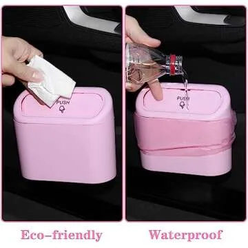 Car Trash Can Bin with Lid - 2 Packs Universal Vehicle Mini Leakproof Garbage Can Bin with 40pcs Trash Bags Can Organizer Storage for Front Back Seat Accessories for Auto Office Bedroom Home(Pink)