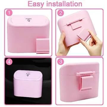 Car Trash Can Bin with Lid - 2 Packs Universal Vehicle Mini Leakproof Garbage Can Bin with 40pcs Trash Bags Can Organizer Storage for Front Back Seat Accessories for Auto Office Bedroom Home(Pink)