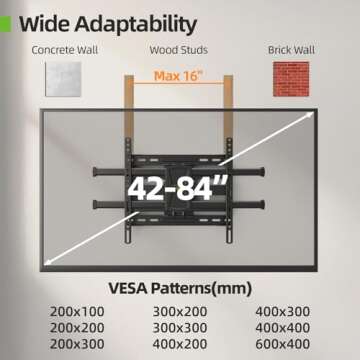 USX MOUNT Full Motion TV Wall Mount for 42-84 Inch TVs up to 132lbs, Wall Mount TV Bracket with Arti...