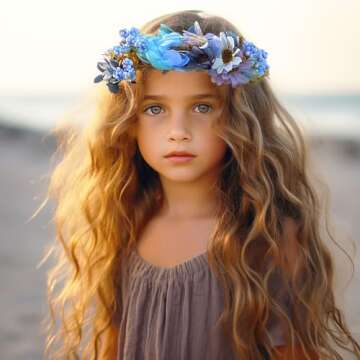 Vivivalue Flower Wreath Crown Boho Flower Headband Hair Garland Floral Headpiece Halo with Wrist Wedding Party Festival Photos Blue