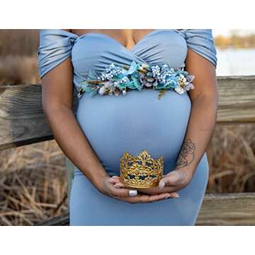 Vivivalue Flower Wreath Crown Boho Flower Headband Hair Garland Floral Headpiece Halo with Wrist Wedding Party Festival Photos Blue