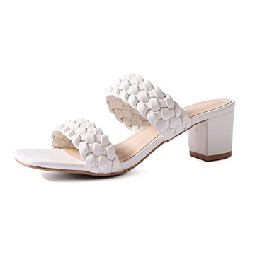 N.N.G Women Heels Sandals: Chic Low Block Braided Woven Casual