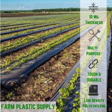Farm Plastic Supply - 10 Mil Black Plastic Sheeting - (5' x 100') Durable Tarp, Vapor Barrier, Paint...