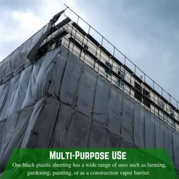 10 Mil Black Plastic Sheeting - Heavy Duty Durable Tarp Roll