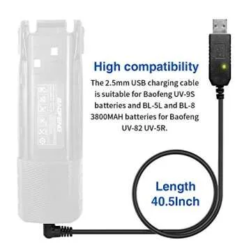 BaoFeng 2.5mm USB Charger Cable with Indicator Light UV-5R AR-152 UV-82 3800mAh Battery UV-S9/9S Two Way Radio (1)