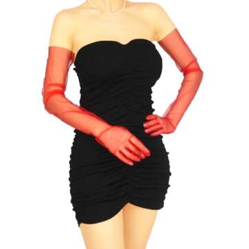 QRBTSCL Women's Wedding Bridal Mesh Tulle Gloves Long Opera Costume Party Gloves 27" Elbow Length Sh...