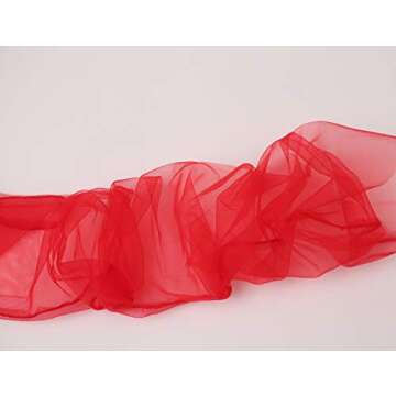 QRBTSCL Women's Wedding Bridal Mesh Tulle Gloves Long Opera Costume Party Gloves 27" Elbow Length Sheer Gloves Red