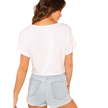 Stylish SweatyRocks Women's Casual Round Neck Crop Top