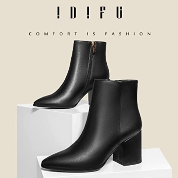 IDIFU Women's Stylish Ankle Boots with Chunky Heel