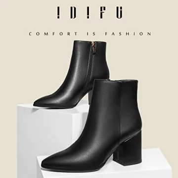 IDIFU Women's Stylish Ankle Boots with Chunky Heel