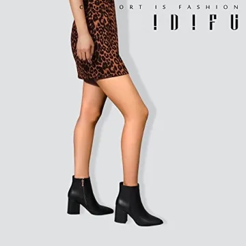 IDIFU Women's Stylish Ankle Boots with Chunky Heel