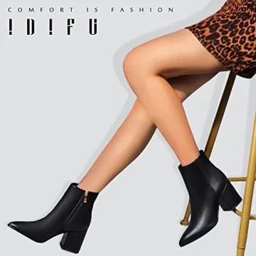 IDIFU Women's Stylish Ankle Boots with Chunky Heel