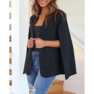 Cape Blazer Jackets for Women Elegant Casual Plus Size Black Blazer, XL