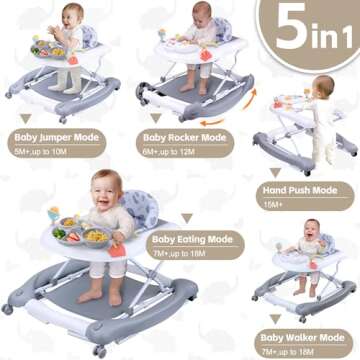 Foldable Baby 5-in-1 Activity Walker - Rocker, Activity Center, Bouncer, Seat Walker, Push Walker - ...