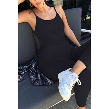 zhaistar UPCPY Women’s Sleeveless Spaghetti Strap Bodycon Tank One Piece Jumpsuits Rompers Playsuit Black S