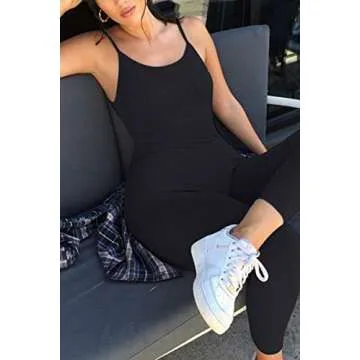 zhaistar UPCPY Women’s Sleeveless Spaghetti Strap Bodycon Tank One Piece Jumpsuits Rompers Playsuit Black S
