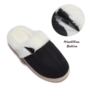 NineCiFun Women's Slip on Fuzzy House Slippers Memory Foam Slippers Scuff Outdoor Indoor Warm Plush Bedroom Shoes with Faux Fur Lining