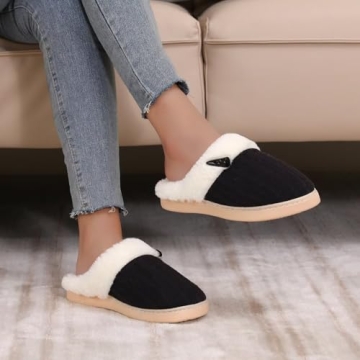 NineCiFun Women's Slip on Fuzzy House Slippers Memory Foam Slippers Scuff Outdoor Indoor Warm Plush Bedroom Shoes with Faux Fur Lining