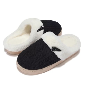 NineCiFun Women's Slip on Fuzzy House Slippers Memory Foam Slippers Scuff Outdoor Indoor Warm Plush Bedroom Shoes with Faux Fur Lining