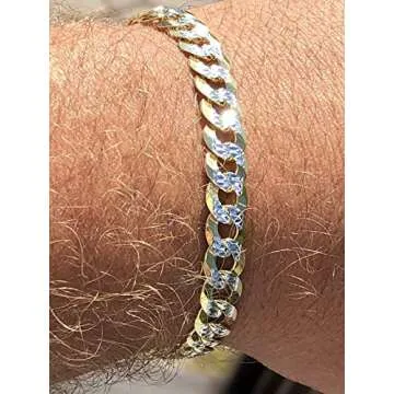 HarlemBling Men's Cuban Link Bracelet 14k Gold Over Solid 925 Sterling Silver Bracelet - 8.5" 8mm - Two Tone Diamond Cut Pave