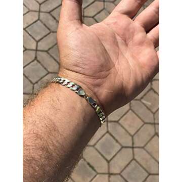 HarlemBling Men's Cuban Link Bracelet 14k Gold Over Solid 925 Sterling Silver Bracelet - 8.5" 8mm - Two Tone Diamond Cut Pave