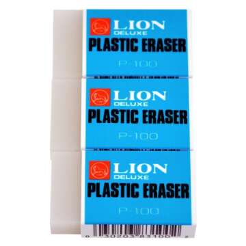 Lion Translucent White Plastic Erasers, 3 EA/Pack, 1 Pack (P-100P)