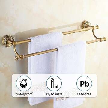 Antique Bronze Brass Double Towel Bar,Adjustable 15.5 to 27.5 Inch Bath Towel Bar Rack for Bathroom Towel Holder, Wall Mounted Bathroom Hardware Accessories,Pattern Carving Design