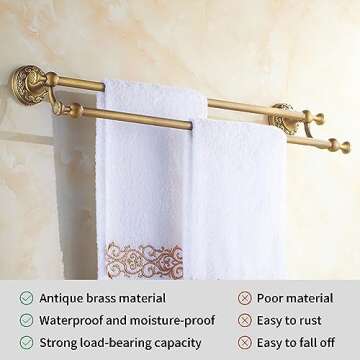 Antique Bronze Brass Double Towel Bar,Adjustable 15.5 to 27.5 Inch Bath Towel Bar Rack for Bathroom Towel Holder, Wall Mounted Bathroom Hardware Accessories,Pattern Carving Design