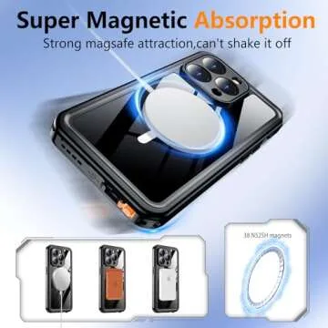 Temdan Magnetic for iPhone 15 Pro Max Case Waterproof,Built-in Screen Protector [IP68 Underwater][15FT Military Dropproof][Compatible with MagSafe] Full-Body Shockproof 15 Pro Max Case 6.7''Black