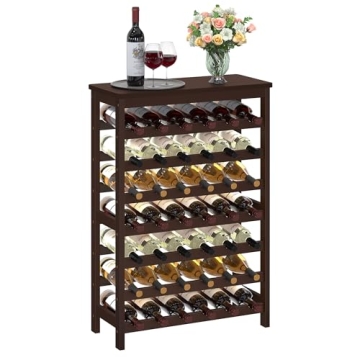 SONGMICS 42-Bottle Wine Rack Free Standing Floor, 7-Tier Display Wine Storage Shelves with Table Top...