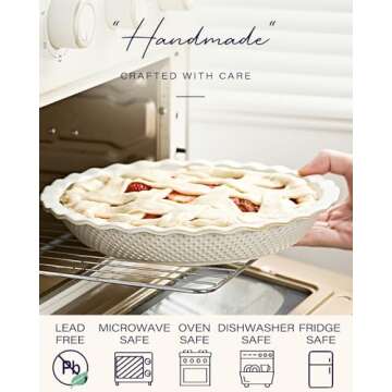 getstar Ceramic Pie Pan, 9 inch Pie Dish for Baking, Non-Stick, Oven & Dishwasher Safe, Farmhouse Decor Quiche Baking Dish, Pie Plate, Deep Dish Pie Pan (Embossed Dots)