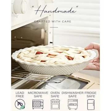 getstar Ceramic Pie Pan, 9 inch Pie Dish for Baking, Non-Stick, Oven & Dishwasher Safe, Farmhouse Decor Quiche Baking Dish, Pie Plate, Deep Dish Pie Pan (Embossed Dots)