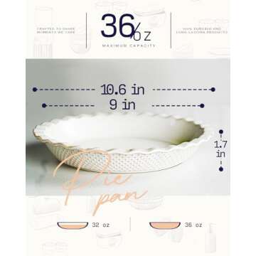 getstar Ceramic Pie Pan, 9 inch Pie Dish for Baking, Non-Stick, Oven & Dishwasher Safe, Farmhouse Decor Quiche Baking Dish, Pie Plate, Deep Dish Pie Pan (Embossed Dots)
