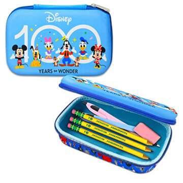 Disney 100 Merchandise Bundle for Kids, Boys, Girls - Bundle with Disney Pencil Holder with Mickey, Minnie, and More Plus Tattoos, Bookmark, More | Disney School Supplies