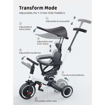 newyoo Tricycle for Toddlers 1-3, 6 in 1 Dynamic Ride