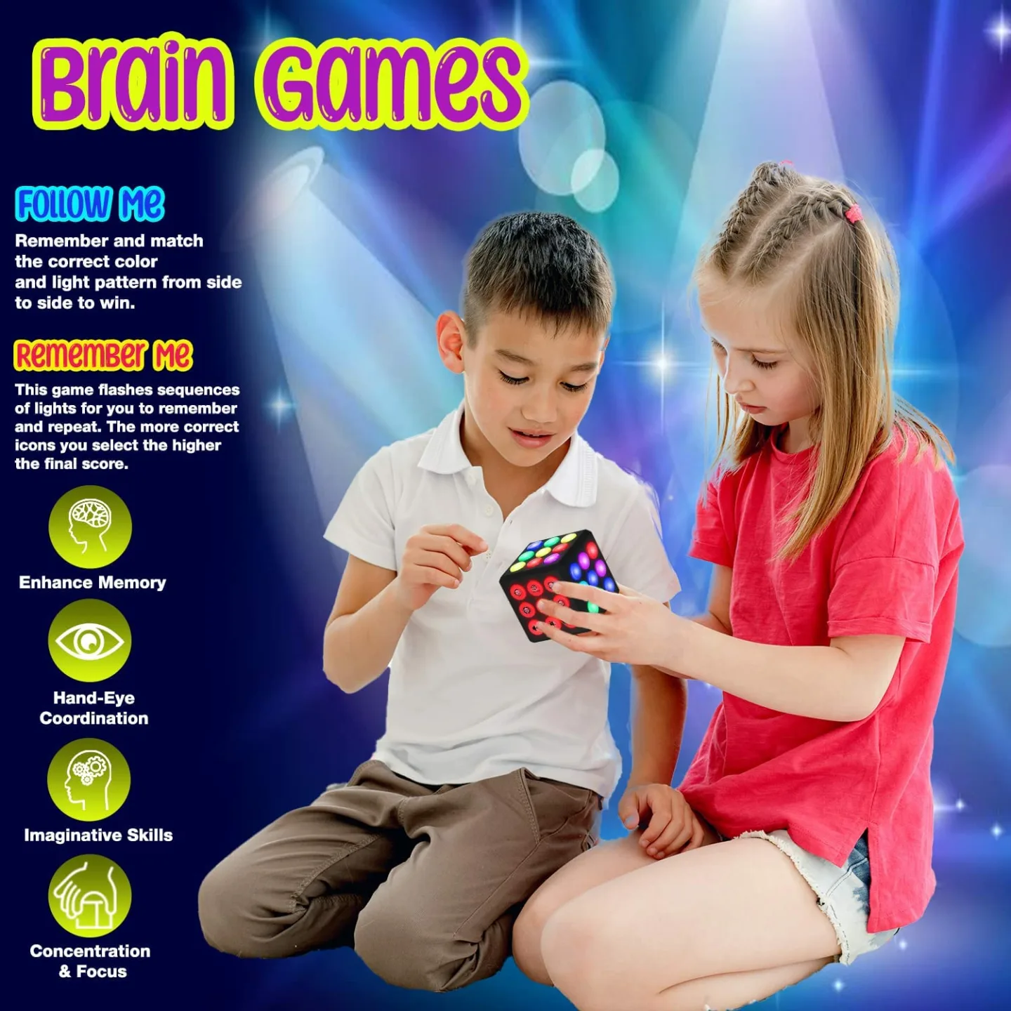 PlayRoute Brain and Memory Cube Toy for Kids Ages 6-12